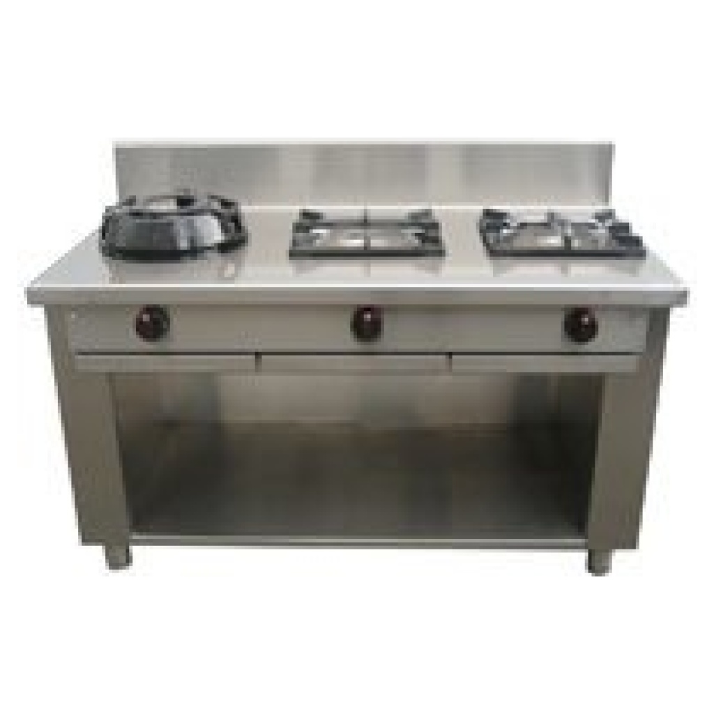 Čínský sporák plynový, otevřená podestavba, 1 hořák WOK, 2 hořáky EUR