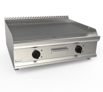 Grilovací deska elektrická, 10,8kW 400V, rýhovana pracovní plocha – nerezová, šířka 700mm, horní modul