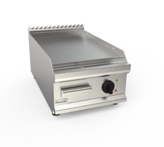 Grilovací deska elektrická, 5,4kW 400V, hladká pracovní plocha – nerezová, šířka 400mm, horní modul