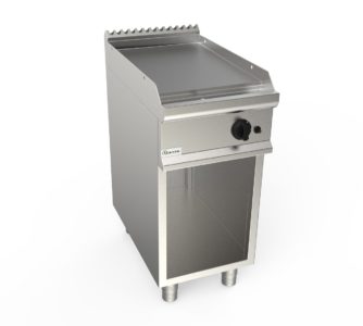 Grilovací deska plynová, 6,0kW, hladká pracovní plocha – chromová, šířka 400mm, skříňový modul otevřený