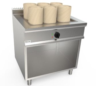 Napařovací zařízení elektrické, 55l, 7,0kW 400V, pro GN 2/1, šířka 800mm, skříňový modul otevřený