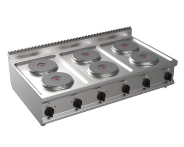 Sporák elektrický, 6 plotýnek – 6×2,6kW 400V, šířka 1200mm, horní modul