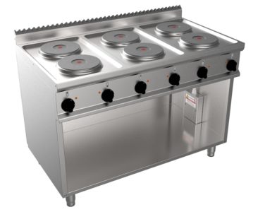 Sporák elektrický, 6 plotýnek – 6×2,6kW 800V, šířka 1200mm, skříňový modul otevřený