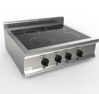 Sporák sklokeramický, 4 plotýnky – 4×2,5kW, šířka 800mm, horní modul