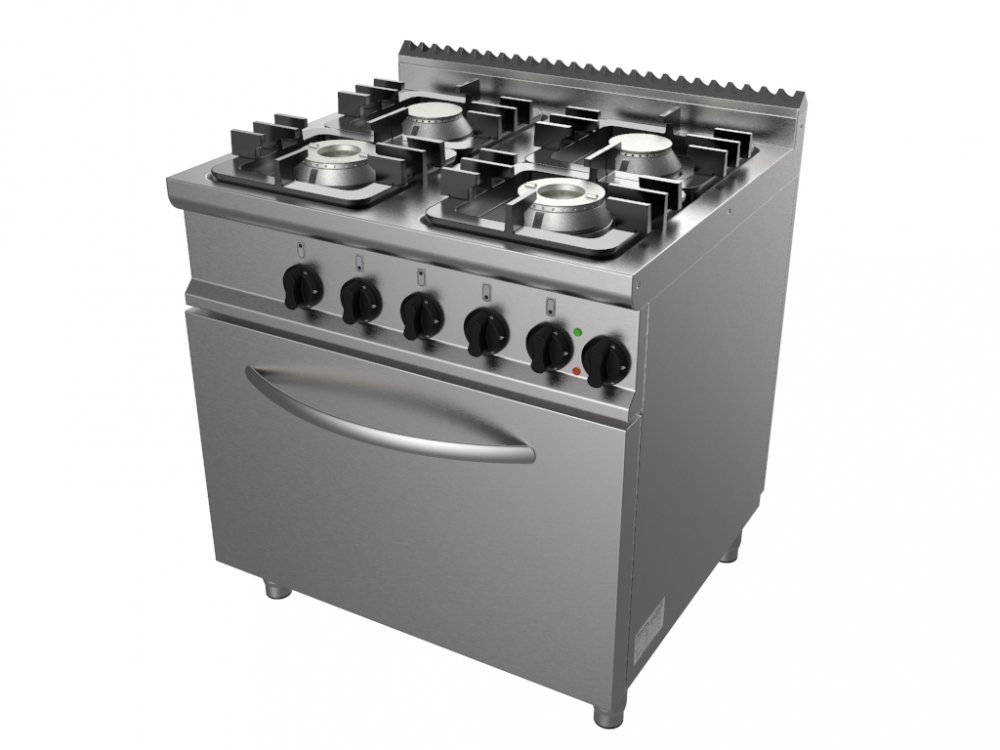 Sporák plynový, 4 hořáky - 4x4,5kW, šířka 800mm, modul s plynovou troubou 7,9 kW