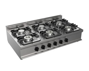 Sporák plynový, 6 hořáků – 3×4,5kW + 3×7,5kW, šířka 1050mm, horní modul
