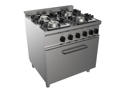 Sporák plynový, 4 hořáky – 4×4,5kW, šířka 800mm, modul s elektrickou troubou 5,48kW 400V pro GN 2/1
