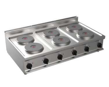 Sporák elektrický, 6 plotýnek – 6×2,6kW 400V, šířka 1200mm, horní modul