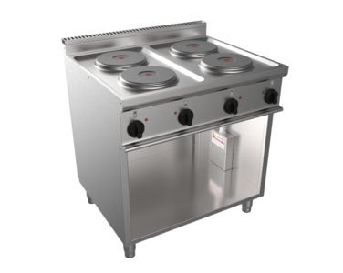 Sporák elektrický, 4 plotýnky – 4×2,6kW 400V, šířka 800mm, skříňový modul otevřený