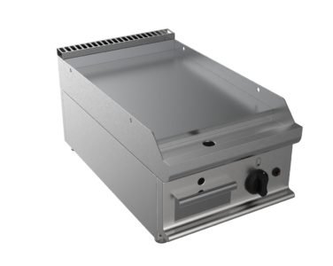 Grilovací deska plynová, 6,0kW, hladká pracovní plocha – nerezová, šířka 400mm, horní modul