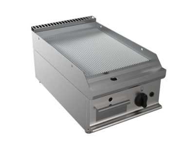 Grilovací deska plynová, 6,0kW, rýhovaná pracovní plocha – ocelová, šířka 400mm, horní modul