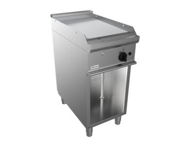 Grilovací deska plynová, 6,0kW, rýhovaná pracovní plocha – ocelová, šířka 400mm, skříňový modul otevřený