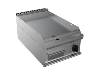 Grilovací deska elektrická, 5,4kW 400V, hladká pracovní plocha – ocelová, šířka 400mm, horní modul