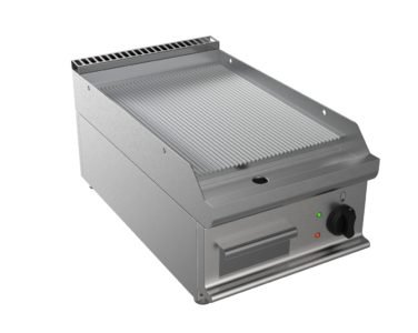 Grilovací deska elektrická, 5,4kW 400V, rýhovaná pracovní plocha – ocelová, šířka 400mm, horní modul