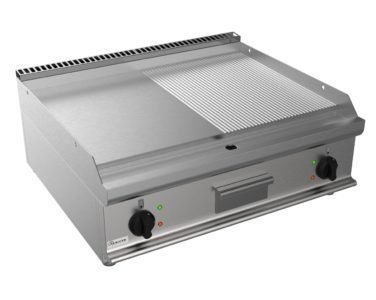 Grilovací deska elektrická, 10,8kW 400V, kombinovaná pracovní plocha – nerezová, šířka 800mm, horní modul
