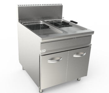 Fritéza plynová, přímý ohřev, 17l+17l, 33,0kW, šířka 800mm, skříňový modul uzavřený