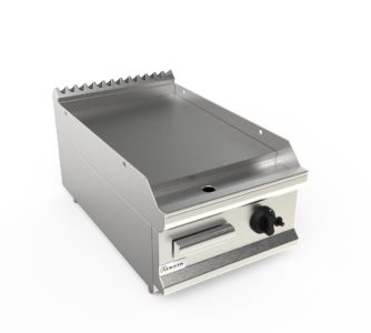 Grilovací deska plynová, 6,0kW, hladká pracovní plocha – nerezová, šířka 400mm, horní modul