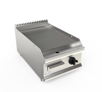 Grilovací deska plynová, 6,0kW, rýhovaná pracovní plocha – nerezová, šířka 400mm, horní modul