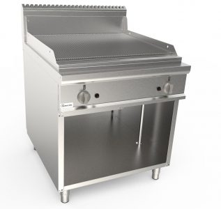 Grilovací deska plynová, 13,8kW, rýhovaná pracovní plocha - nerezová,  šířka 800mm, skříňový modul otevřený