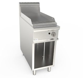 Grilovací deska plynová, 6,9kW, hladká pracovní plocha - chromová, šířka 400mm, skříňový modul otevřený