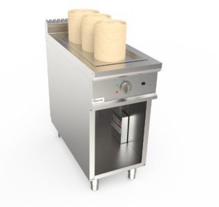 Napařovací zařízení elektrické, 38l, 6,0kW 400V, pro GN 1/1 + 1/3, šířka 400mm, skříňový modul otevřený