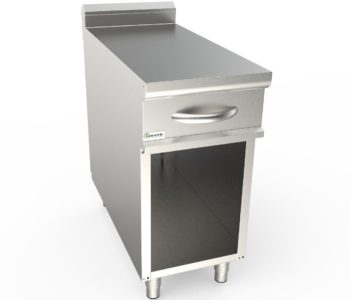 Neutrální pracovní plocha hladká, šířka 350 mm, skříňový modul otevřený se zásuvkou pro GN 1/1