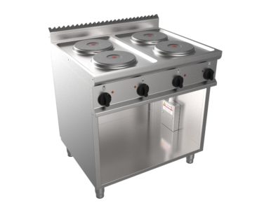 Sporák elektrický, 4 plotýnky – 4×2,6kW 800V, šířka 800mm, skříňový modul otevřený