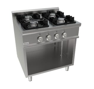 Sporák plynový, 4 hořáky - 2x4,5kW + 2x7,5kW, šířka 800mm, skříňový modul otevřený