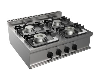 Sporák plynový, 4 hořáky – 2×4,5kW + 2×7,5kW, šířka 800mm, horní modul