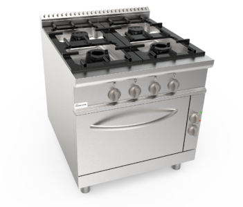 Sporák plynový, 4 hořáky - 1x3,5kW + 1x5,5kW + 2x7,4kW, šířka 800mm, modul s elektrickou troubou 5,48kW 400V pro GN 2/1