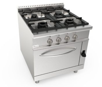 Sporák plynový, 4 hořáky - 1x3,5kW + 1x5,5kW + 2x7,4kW, šířka 900mm, modul s plynovou troubou 8,6 kW pro GN 2/1