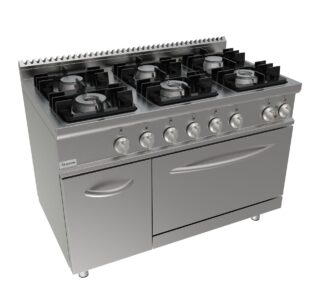 Sporák plynový, 6 hořáků - 6x7,5kW, šířka 1200mm, modul s elektrickou troubou 5,48kW 400V pro GN 2/1