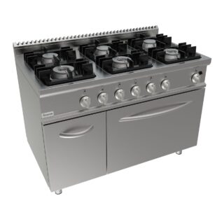 Sporák plynový, 6 hořáků - 6x4,5kW, šířka 1200mm, modul s plynovou troubou 7,9kW pro GN 2/1