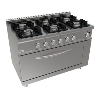 Sporák plynový, 6 hořáků - 3x4,5kW + 3x5,5kW, šířka 1200mm, modul s plynovou troubu 12,0kW pro GN MAXI