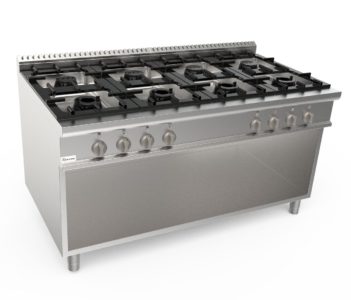 Sporák plynový, 8 hořáků - 2x3,5kW + 2x5,5kW + 4x7,4kW, šířka 1800mm, skříňový modul otevřený