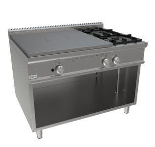 Sporák talový, 4 ohřevné zóny- 4x12kW + 2 hořáky - 5,5kW + 7,4kW, šířka 1200mm, skříňový modul otevřený