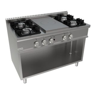 Sporák talový, 4 ohřevné zóny - 4,5kW + 4 hořáky - 2x4,5kW + 2x7,5kW, šířka 1200mm, skříňový modul otevřený