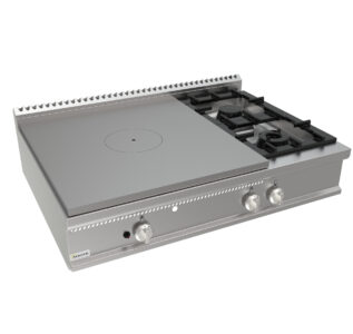 Sporák talový, 4 ohřevné zóny - 4x12kW + 2 hořáky - 1x5,5kW + 1x7,4kW, šířka1200mm, horní modul