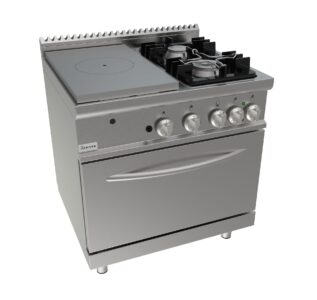 Sporák talový, 4 ohřevné zóny - 4,5kW + 2 hořáky - 1x4,5kW + 1x 7,5kw, šířka 800 mm, modul s elektrickou troubou 7,9 kW pro GN 2/1