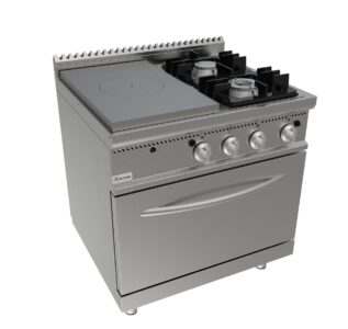 Sporák talový, 4 ohřevné zóny - 4,5kW + 2 hořáky - 1x4,5kW + 1x 7,5kw, šířka 800 mm, modul s plynovou troubou 7,9 kW pro GN 2/1